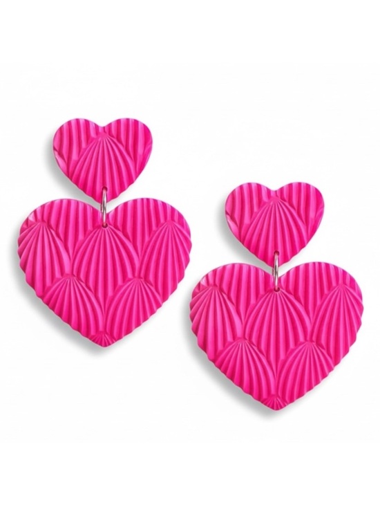 Shandri Jewelry - Hot Pink Triple Heart Dangle Earrings Polymer Clay Lightweight Valentine NWT